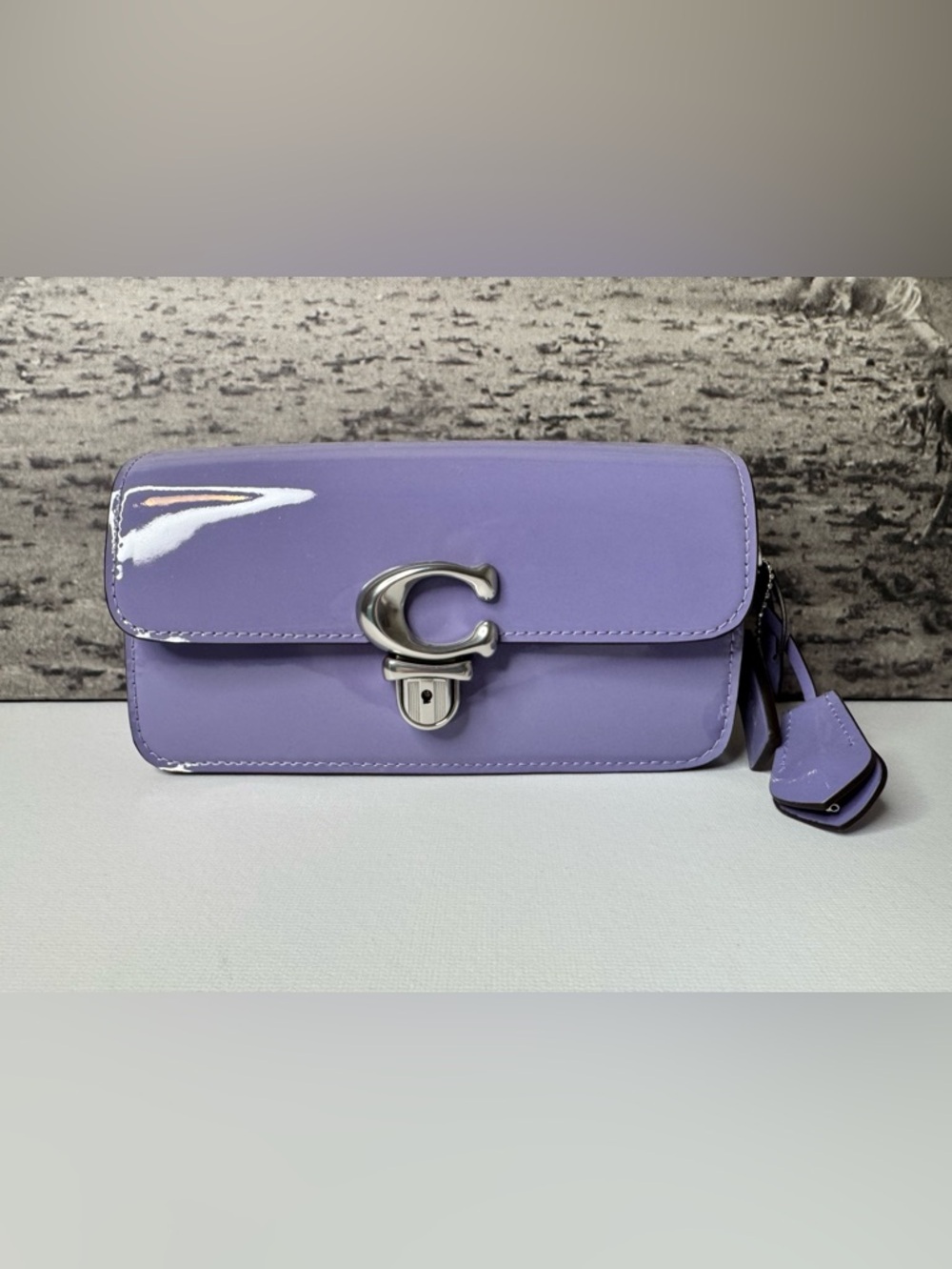 New Coach Studio Bag Baguette 20 in Patent Leather Light Violet Purple CE761